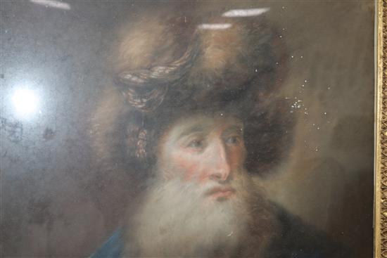 19th century Russian School, pastel, Portrait of a gentleman wearing a fur hat, 54 x 42cm